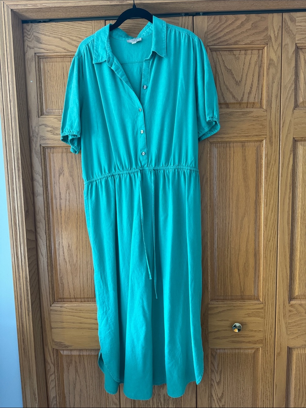 LOFT Green Button-Front Midi Shirt Dress